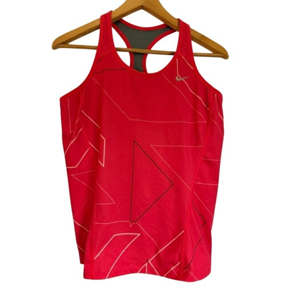 Nike Womens Dri-FIT Racerback Tank Top Red Geometric Shelf Bra Size L